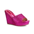 thumbnail image 1 of BLISSFUL STEP Sandales à Talons Compensés à Enfiler à Plateforme Pailletée pour Femmes Rose Vif 6,5, 1 of 7