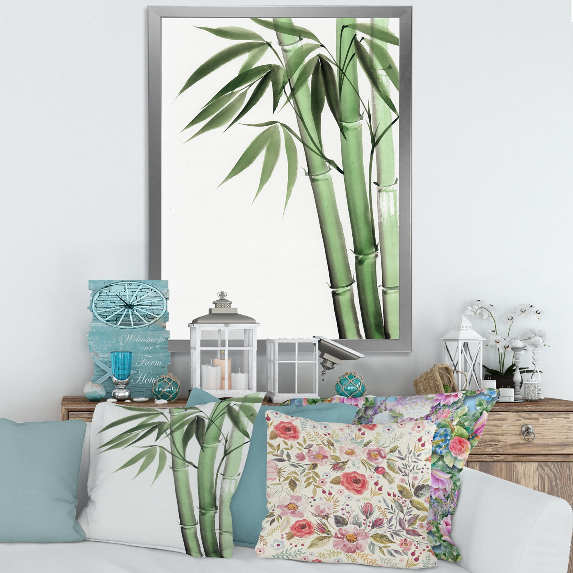 Designart 'Palm Bamboo Detail On White II' Traditional Framed Art Print