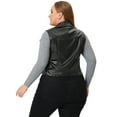 thumbnail image 4 of GRACE & GRANDEUR Plus Size Leather Vest for Women Zip Up Notch Lapel Riding Club Vests Jacket Black 2X, 4 of 6