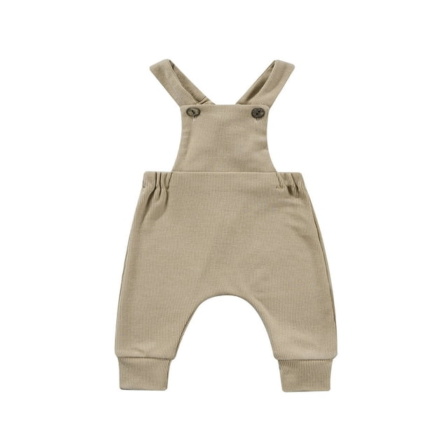 Newborn Baby Boys Girls Summer Ribbed Romper Infant Suspender Button Sleeveless Jumpsuit Clothes Yellow 12-18 Months