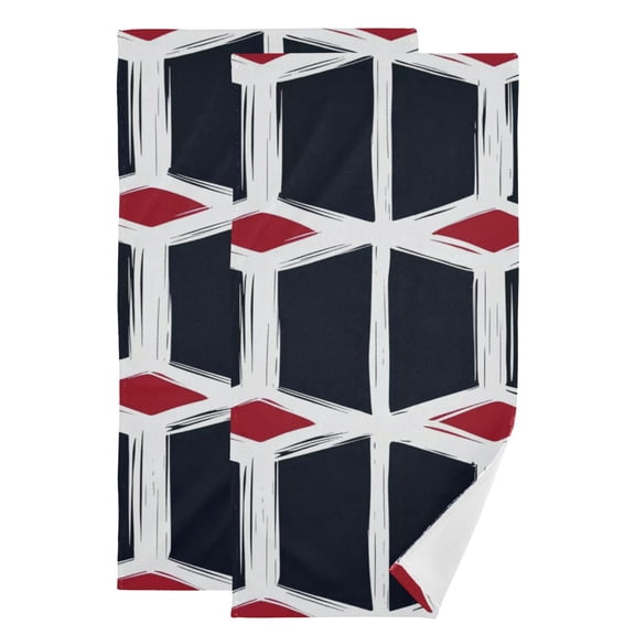 Black Red Geometric Hand Towel Absorbent Bath Towels for Bathroom Sports Gym(28.3" X 14.4") Set of 2