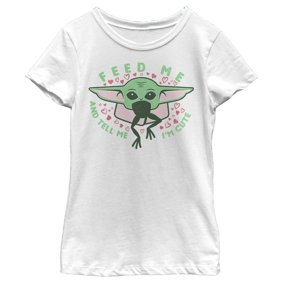 Girl's Star Wars: The Mandalorian Valentine's Day The Child Feed Me Graphic Tee White X Small