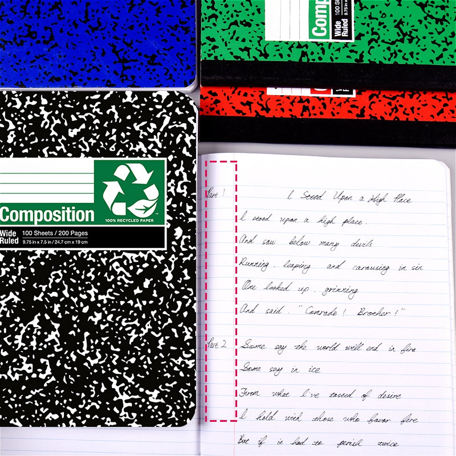 Composition Notebook,  Composition Notebook College Rule, Wide Ruled Paper, 100 Sheets Per Comp Book,  Composition Pads Assorted Colors