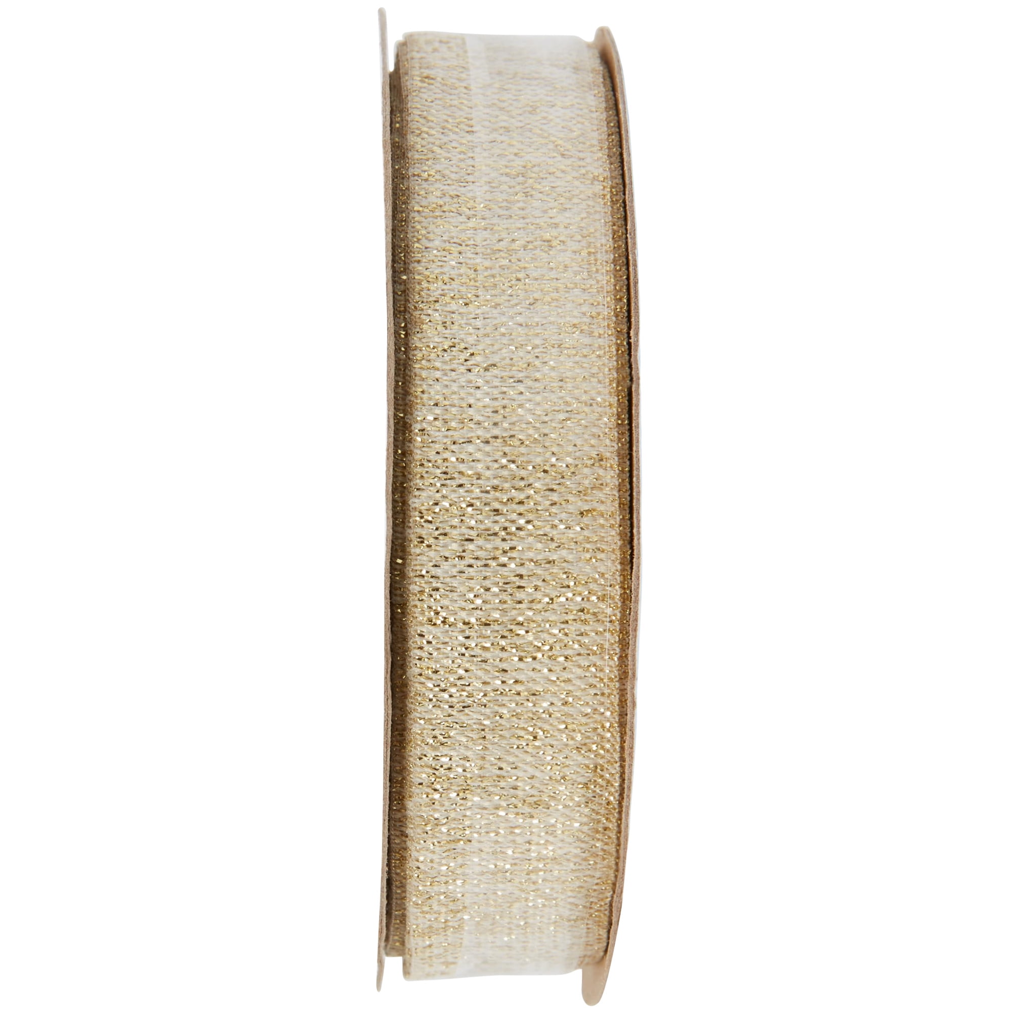 Offray Ribbon, Ivory 5/8 inch Gold Stitching Woven Ribbon, 9 feet