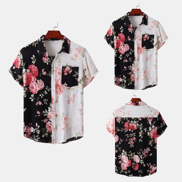 Men's Hawaiian Shirt Short Sleeves Printed Button Down Summer Beach Dress Shirts