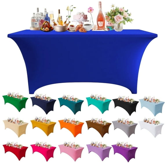 Stretch Spandex Tablecloth 2-Pack - 6ft Rectangular Fitted Table Cover for Standard Folding Tables, Universal Fit White Tablecloth for Wedding, Trade Show, Vendor Stand(Royal Blue )