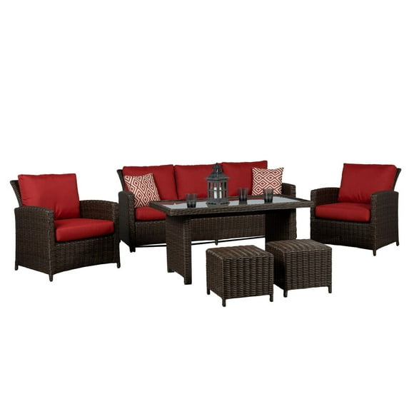 Beaumont 6PC High Table Conversation Set with Red Cushions