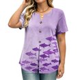 thumbnail image 6 of VBVC Women's Fish Print Notch Neck Tops , Casual Button Detail Shirts For Women,Ladies' Lightweight Loose Short Sleeve Blouses,Purple,S-3XL, 6 of 8