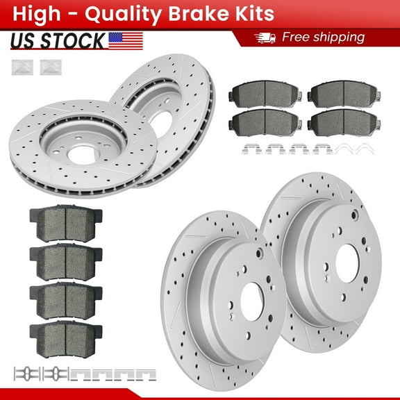 ACB ZONE Front Rear Brake Kits for Honda CR-V 2007-2016 Acura RDX 2010-2012 FWD, Drilled Slotted Disc Brake Rotors and Ceramic Brake Pads