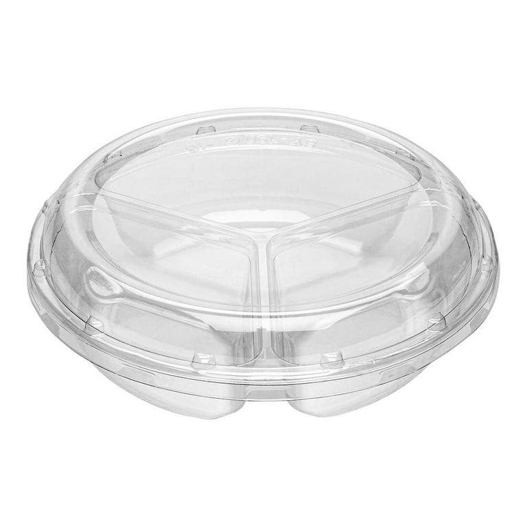 Thermo Tek Round Clear Plastic Serving Platter - with Lid, 3 Compartments -  7 1/2 x 7 1/2 x 2 1/2 - 100 count box 
