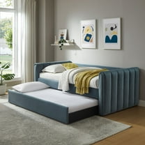 Modway Veyla Channel Tufted Performance Velvet Twin Daybed With Trundle in Cadet Blue by Modway