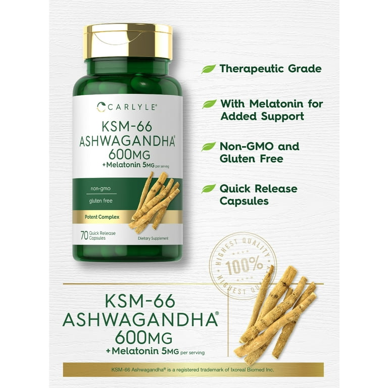 Carlyle Ashwagandha Capsules 600mg with Melatonin 5mg for