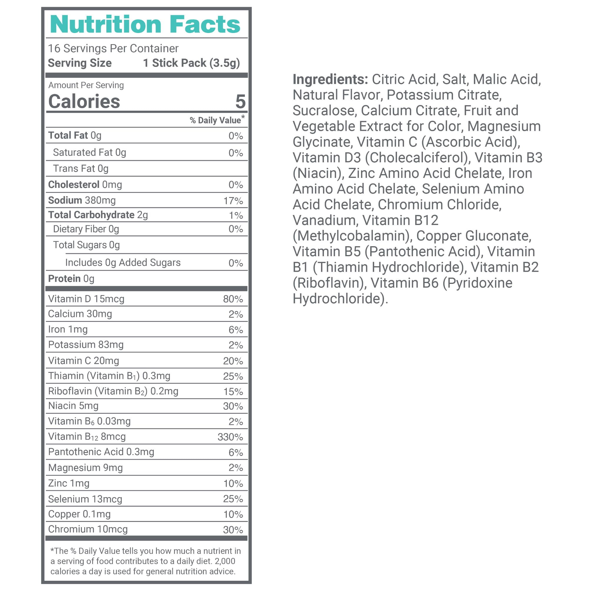 TruLabs Hydrate Glacier Electrolyte Powdered Drink Mix, Sugar-Free, 16 Sticks
