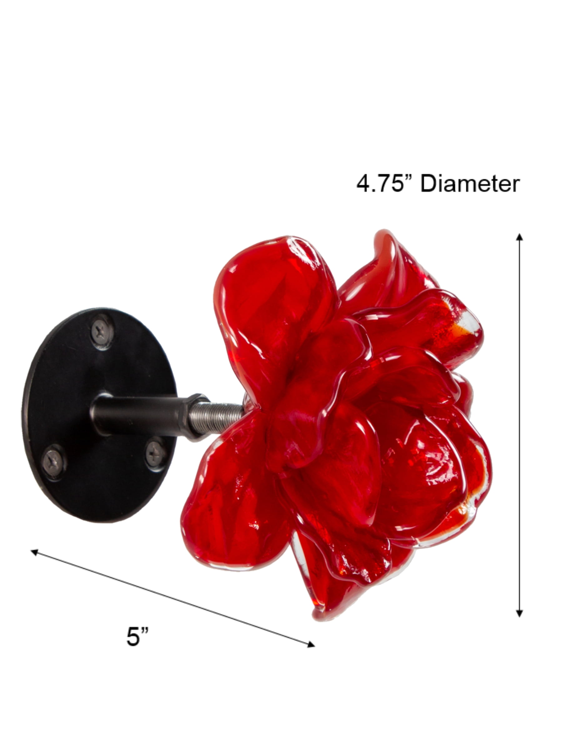 Rose Bud Flower Hand Blown Art Glass Wall Décor, Red, 4.75" Diameter