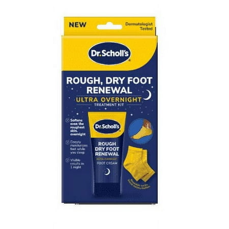 Dr. Scholl's Rough, Dry Foot Renewal Ultra Overnight Treatment Kit with 3oz Foot Cream and Foot Sleeves