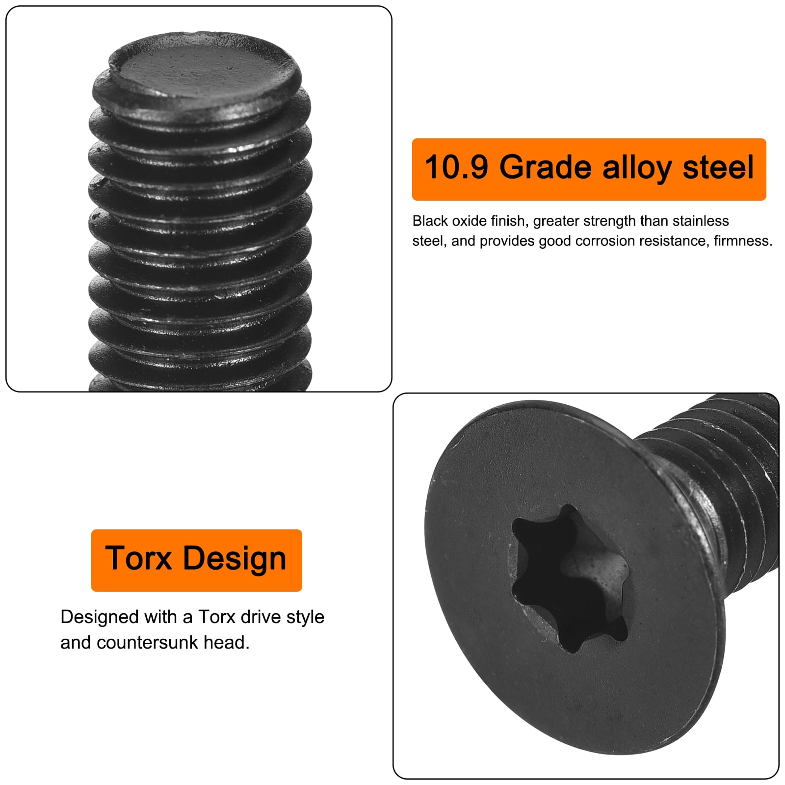 Uxcell M8-1.25x35mm Flat Head Torx Anti Theft Machine Screws, 30Pack 10.9 Grade Alloy Steel, Torx Drive, Countersunk Head, Full Thread, Black Oxide Finish