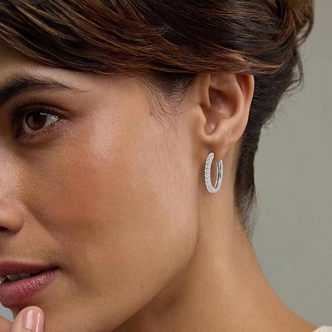 Unique Moments 2.0 Carat Round Single Row Lab Grown Diamond Hoop Earrings for Women in Sterling Silver (G+/SI)