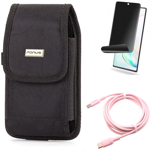 Pink 10ft Long Cable & Case Belt Clip & Privacy Screen Protector for Samsung Galaxy Note 20 (6.7") - Combo with USB-C to Type-C PD Fast Charger & Rugged Holster & TPU Film Anti-Peep