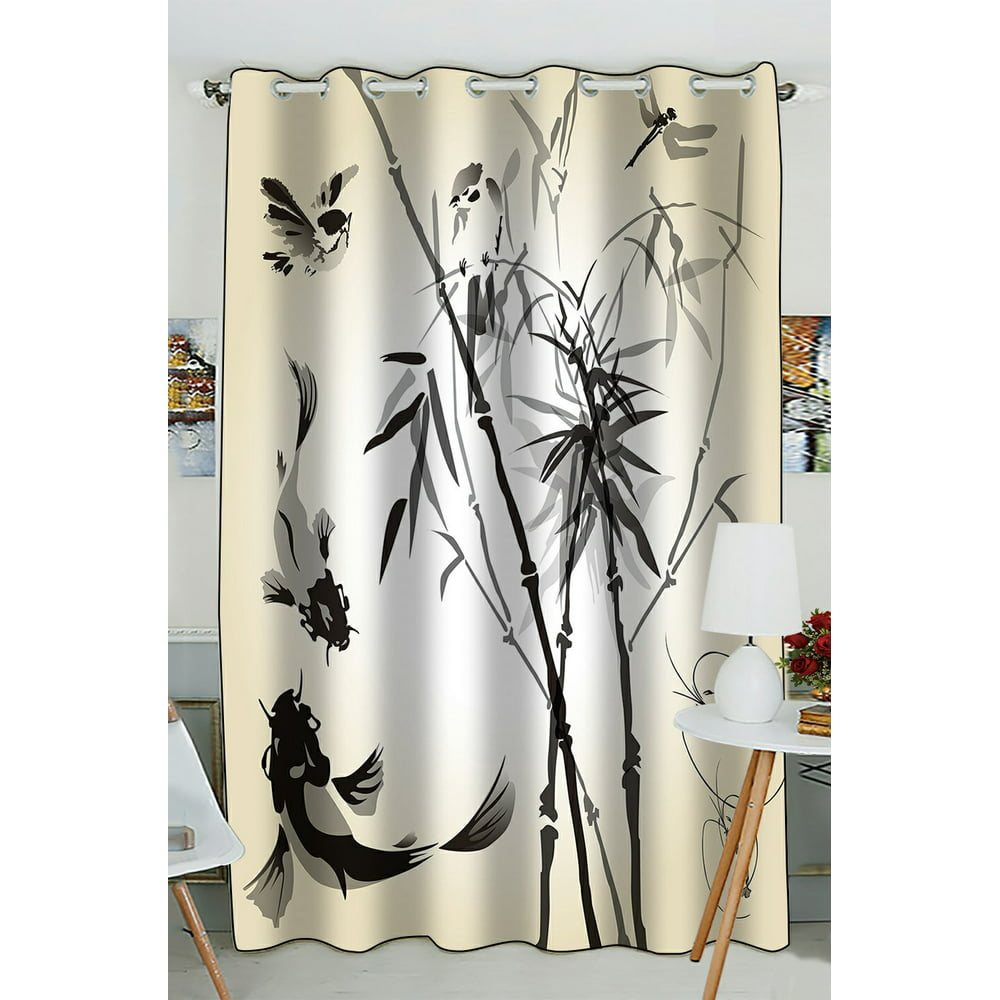 Phfzk Traditional Japanese Window Curtain, Bamboo In The Bird And Fish ...