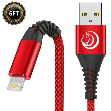 Aioneus iPhone Charging Cable 6FT, iPhone Charger Cord USB Lightning Cable Nylon Braided iPhone Cord Fast Charging for iPhone 13 12 11 Pro Max XS XR X 8 7 Plus 6S 6 SE 5S iPad iPod, Red