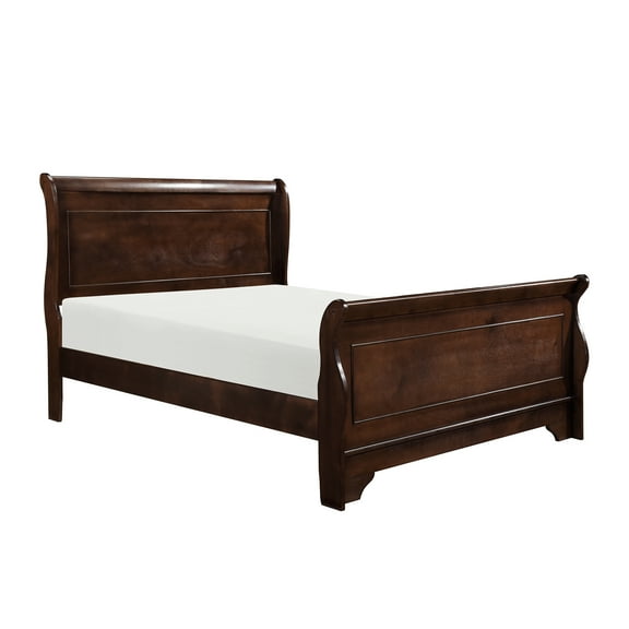JERFIT Abbeville Full Sleigh Bed Frame, Dark Cherry Finish Traditional Wood Bedroom Furniture with Headboard Footboard