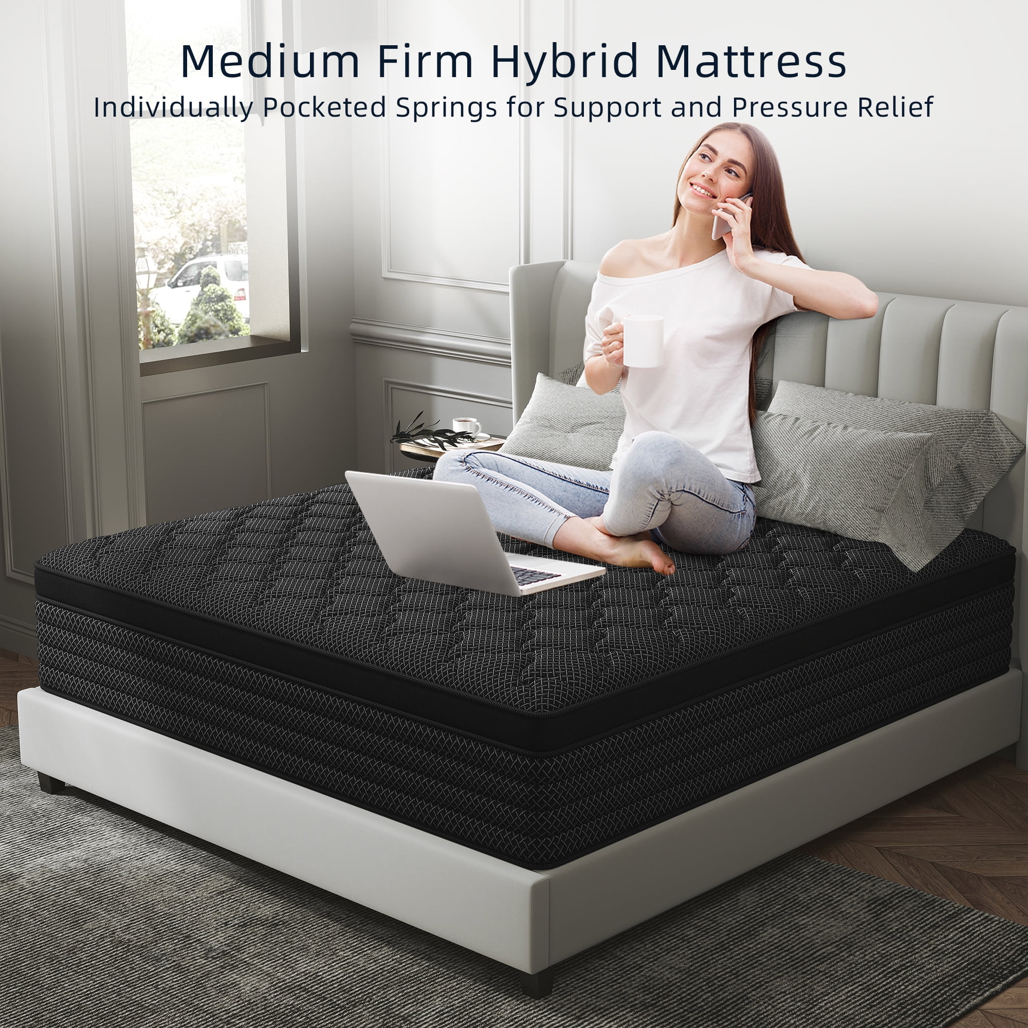 Kviwasha 14 inch Twin Mattress in a Box Pocket Innerspring Hybrid Mattress, CertiPUR-US Certified , Twin