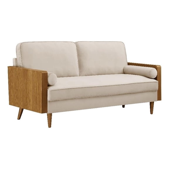 Maklaine Performance Velvet Upholstered 3-Seater Sofa in Walnut/Almond