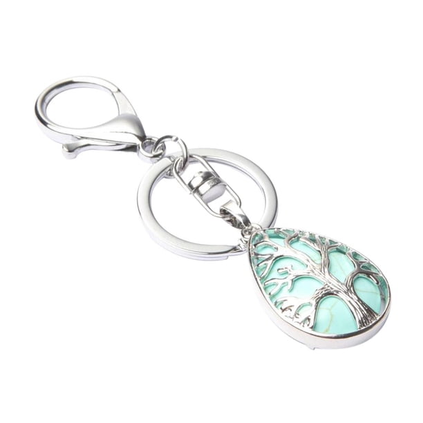 Encantador colgante de con diseño de árbol de la vida, llavero con piedras preciosas, llavero DIY Turquesa verde Jinwen colgante de llavero de piedras preciosas