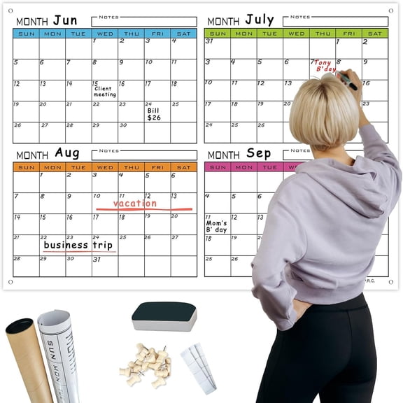 4 Month Dry Erase Calendar For Wall,24x36 Inch | Lightweight Laminated Paper Whiteboard, 120 Day Wall Planner, Undated Erasable Schedule Poster