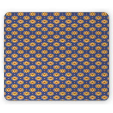 Abstract Mouse Pad, Colorful Flower in an Orient Style Eastern Art Round Design Print, Rectangle Non-Slip Rubber Mousepad, Dark Lavender and Mustard, by Ambesonne