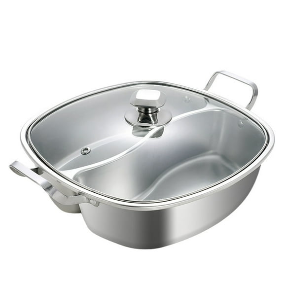 Stainless steel hot pot with divider, stainless steel dual shabu, stainless steel divider double handle cookware hot pot for induction cooker gas stove ceramic hob