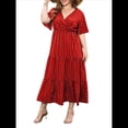 thumbnail image 2 of Vestido Informal de Lunares para Mujer, Talla Grande, de Verano, Corta, Cuello en V, Holgado, Escalonado Rojo 4XL, 2 of 9