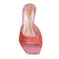 thumbnail image 3 of XYD Women Shiny Rhinestones Open Square Toe Mules Slip on Studded Mid Thin Heels Dress Fashion Slide Sandals Size 8.5 Pink Orange, 3 of 4