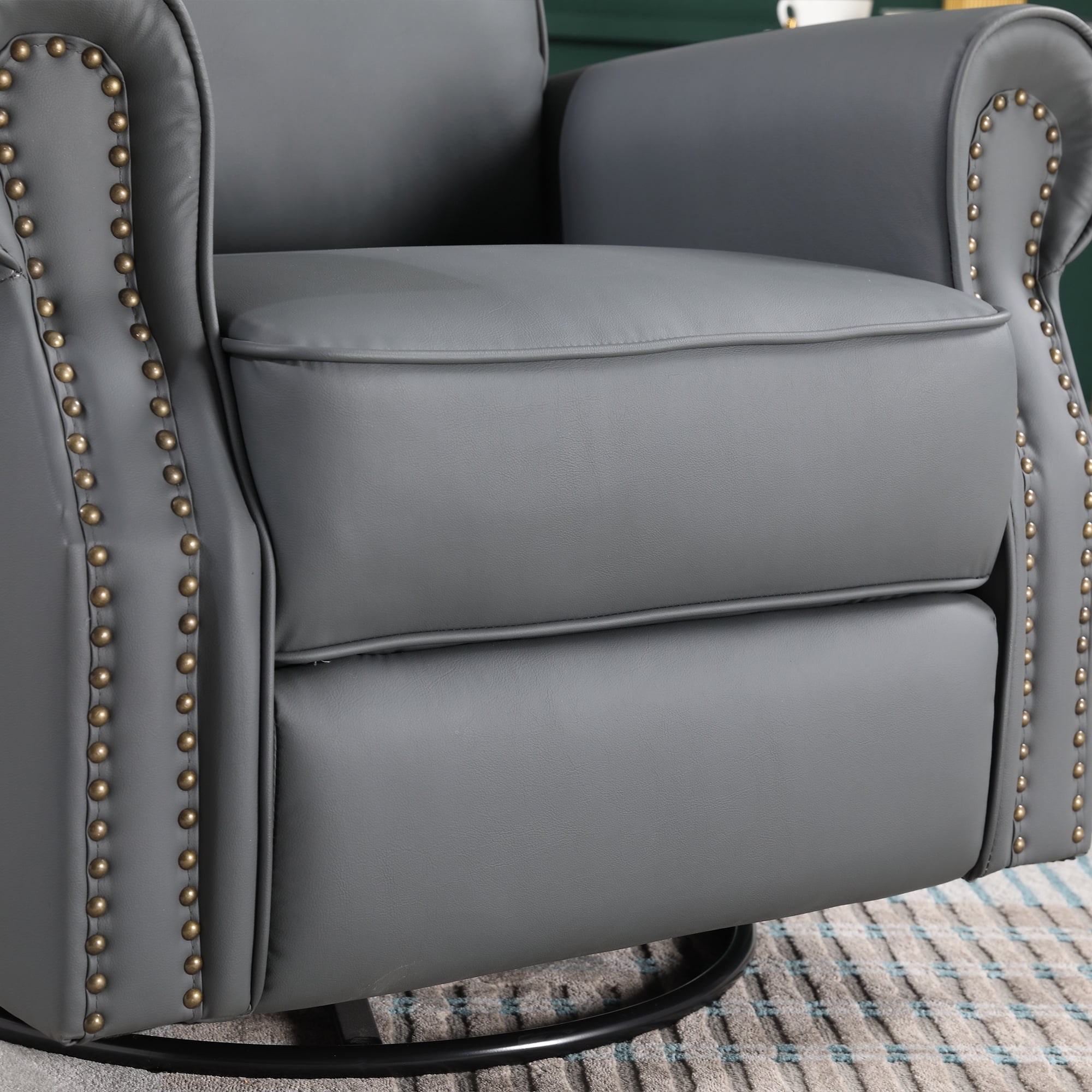 Dinosisco Swivel Rocker Recliner, Upholstered Glider Rocking Chair, Gray Faux Leather