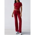 thumbnail image 6 of Women'S 2 Piece Lounge Sets Short Sleeve Tops Fold-over Flare Pants Casual Outfits Matching Set Wine Red L, 6 of 10
