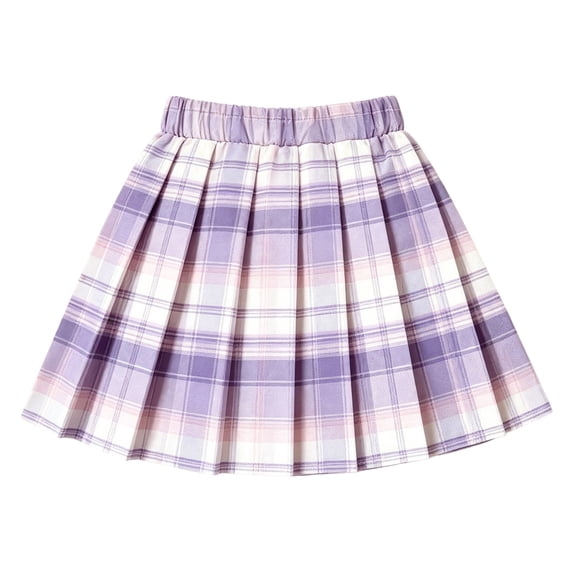 Girls Uniforms Plaid Pleated Mini Skirt Elastic High Waist Tennis Skirts for Daily Wearing (Purple 9-10 Years)