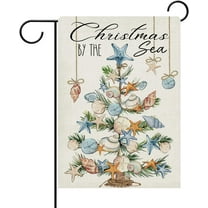 diyeu Christmas Tree Beach Decorative Garden Flag, July Coastal Christmas by the Sea Conch Starfish Yard Outside Home Decoration, Summer Xmas Holiday Outdoor Small Decor Double Sided 12 x 18