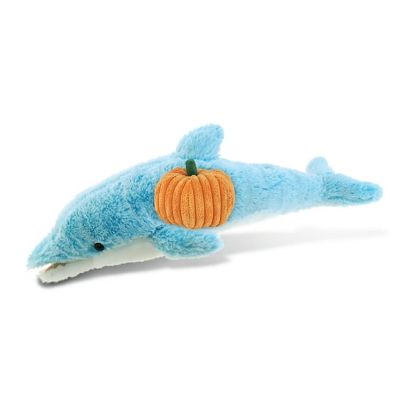 DolliBu Super Soft Large Blue Dolphin Stuffed Animal with Cute Pumpkin Decor - Pumpkin Plush Dolphin Animal for Fall, Halloween and Thanksgiving, Pumpkin Toy for Baby, Kids, Adults - 18 Inches