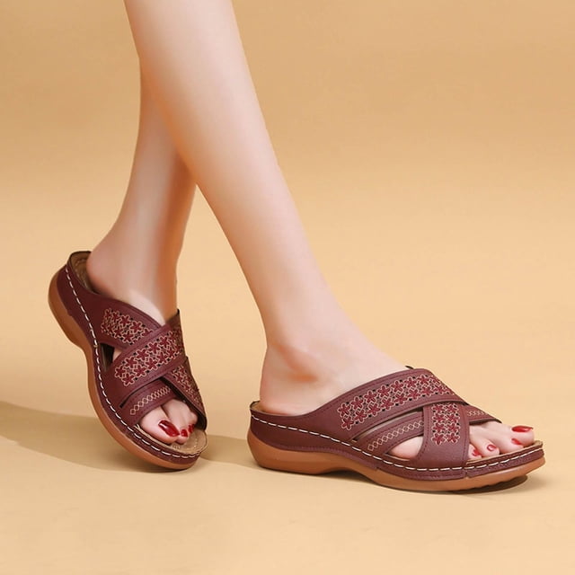 SMihono Sandales Femmes Été Grande Taille Mode Talons Hauts Extérieur Bouche de Poisson Creuses Pantoufles Plateforme Compensée Sandales Femmes Pantoufles en Liquidation