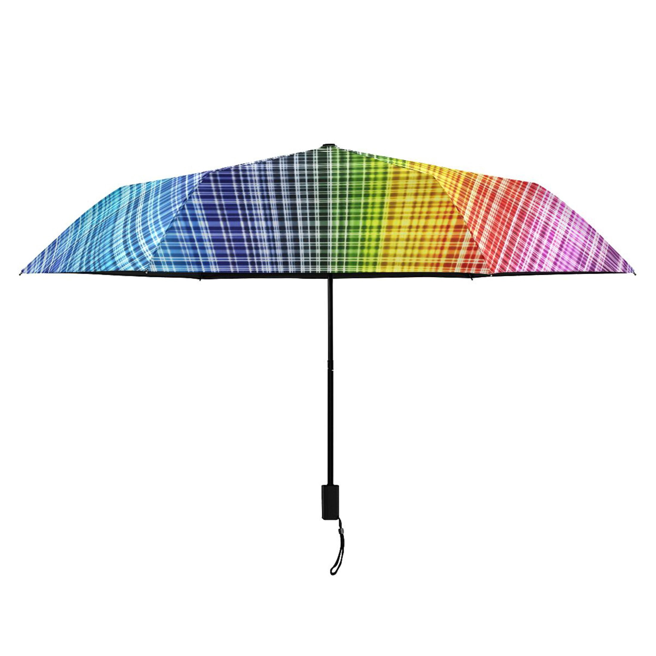 ALAZA Rainbow Checkered UPF 50+ Compact Folding Umbrella for Rain Travel Umbrella Packable