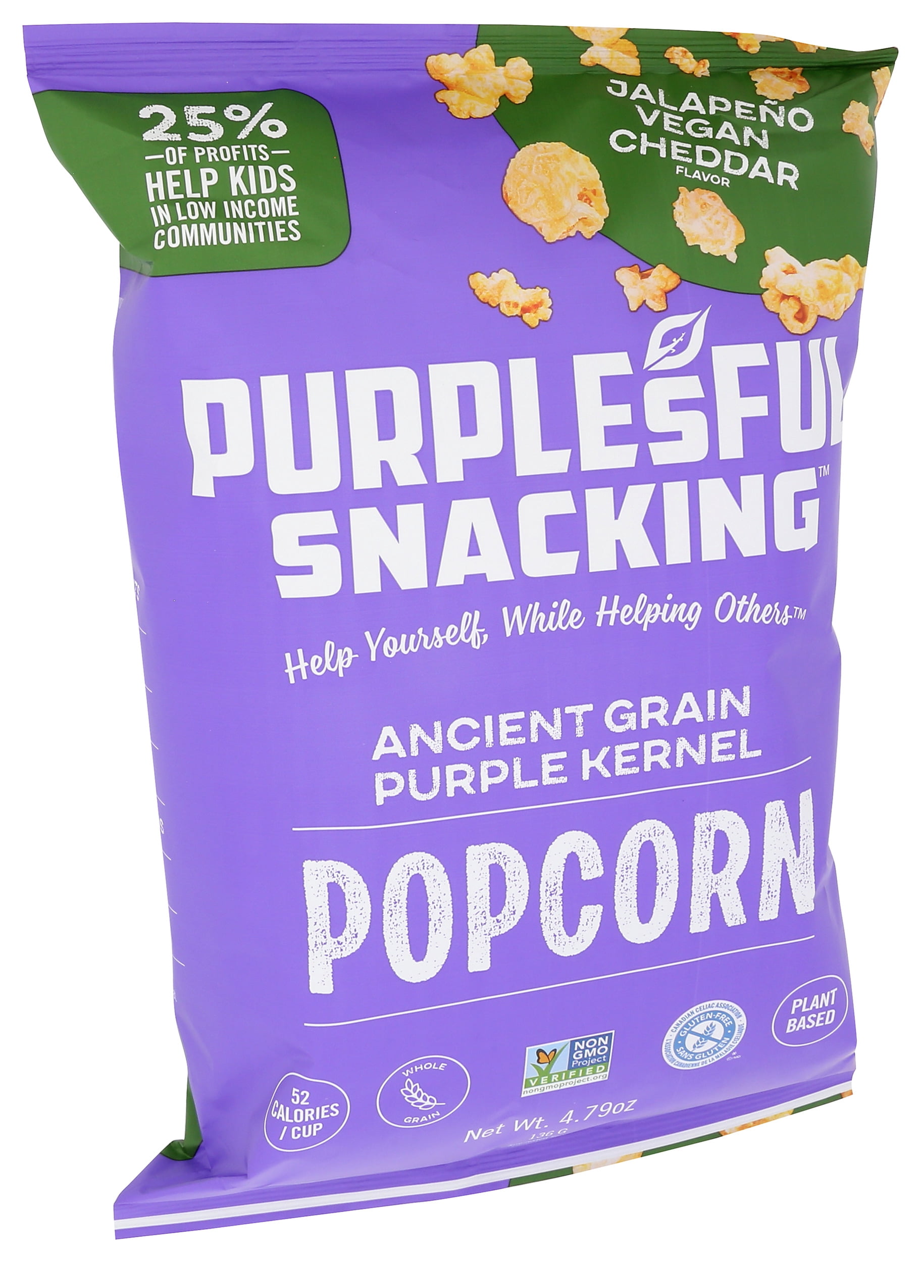 Pack of 9, Purplesful Jalapeño Vegan Cheddar Purple Kernel Popcorn, 4.79 oz