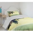 thumbnail image 4 of Ambesonne Caribbean Quilted Bedspread Set 2 Pcs, Palm Tree Rocky Shore, Twin Size, Almond Green Pale Yellow, 4 of 6
