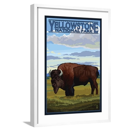 Art.com Bison Scene, Yellowstone National Park Art Print by Lantern Press, White Frame Wall Art, 21" x 29"