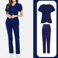 thumbnail image 2 of Wutalume Women's Comfortable Solid Color Short Sleeve Scrub Set, V-Neck Top and Drawstring Pants, Healthcare Work Uniform,Navy S, 2 of 5