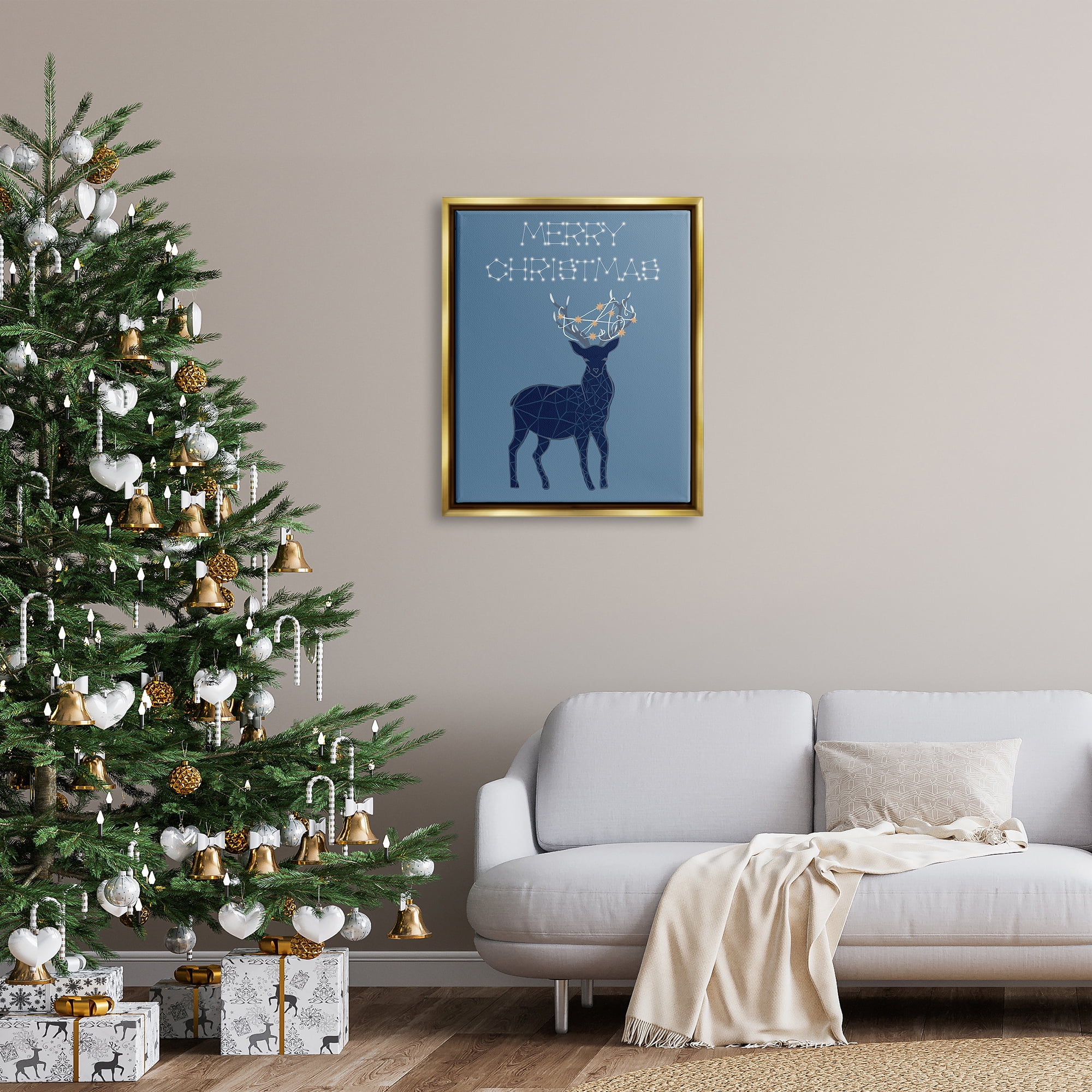 Stupell Industries Christmas Constellations Deer Holiday Painting Gold Floater Framed Art Print Wall Art, 25 x 31