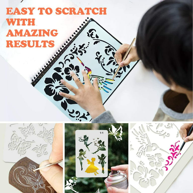 Mocoosy 3 Pack Rainbow Scratch Art Note Books - Magic Scratch off