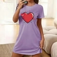 thumbnail image 2 of Xfvqtps Valentine's Day Nightgown for Women Plus Size Red Heart Print Short Sleeve Crew Neck Solid Color Lightweight Soft Comfortable Pajamas Purple, 2 of 6