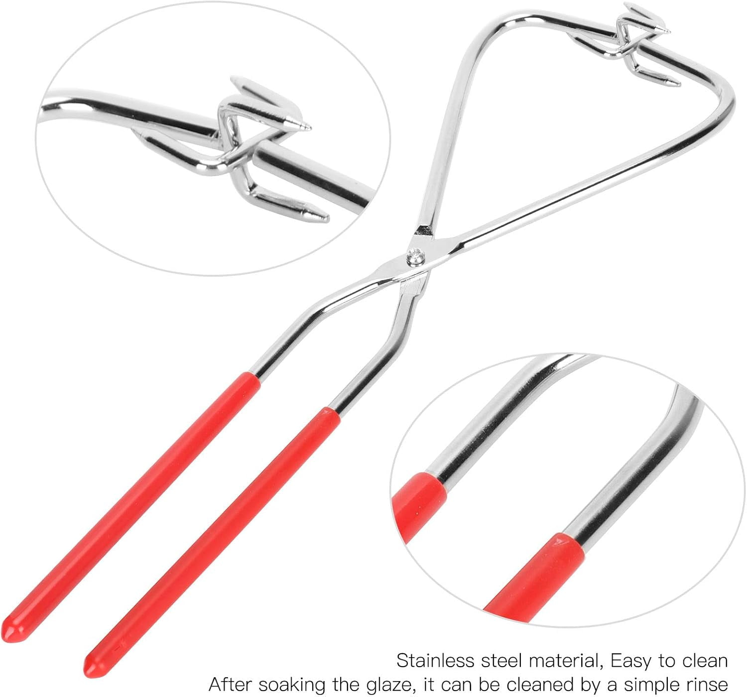 ABCISI 2Pcs Dipping Tongs Glazing Tools, 12.8in Long Ceramic Glazing Tongs, Stainless Steel Pottery Clay Glaze Clamps Ceramic Glazing Tools with Rubber Handle for Kiln Clay