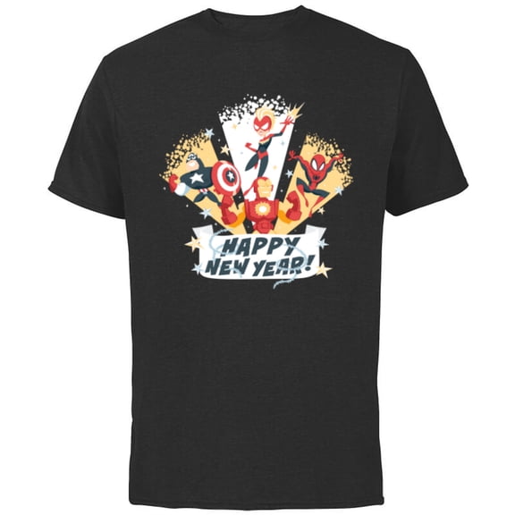 Marvel Avengers & Spider-Man Happy New Year Super Hero Style - Short Sleeve Cotton T-Shirt for Adults - Customized-Black