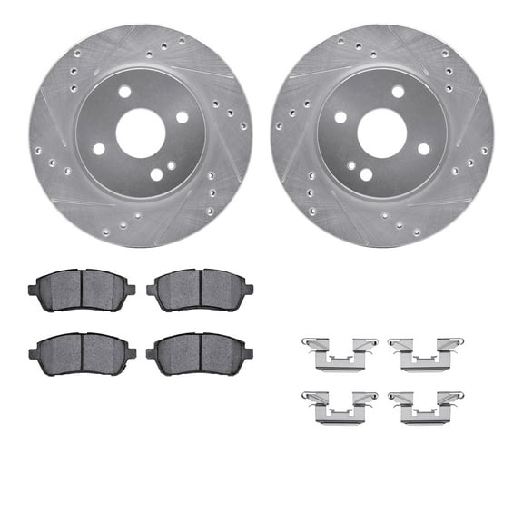 Dynamic Friction Company Front Brake Rotors-Drilled and Slotted-Silver with 5000 Advanced Brake Pads includes Hardware 7512-80043